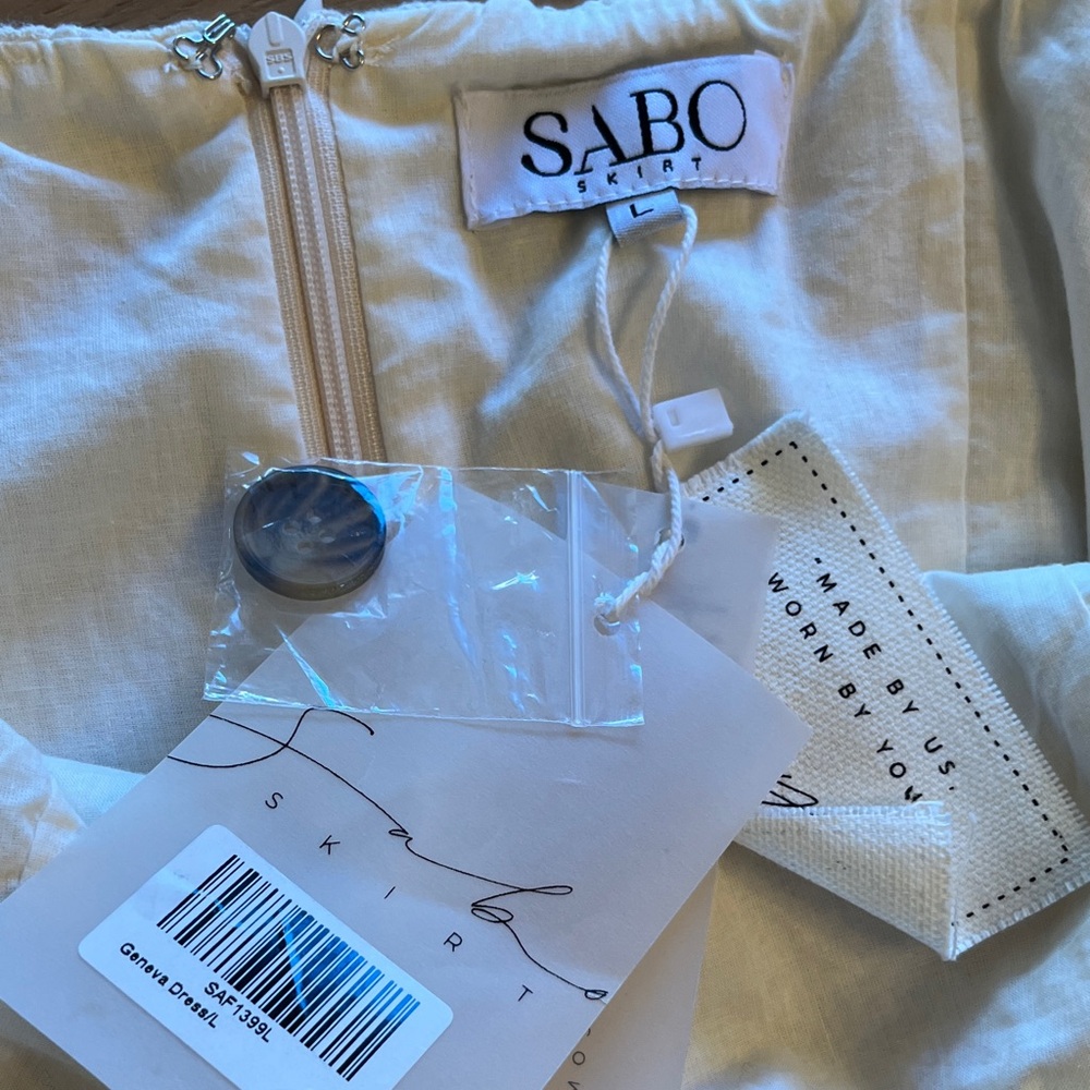 NWT Sabo Skirt- Textured Cotton Cream Button-Front Mini Dress - Picture 3 of 7